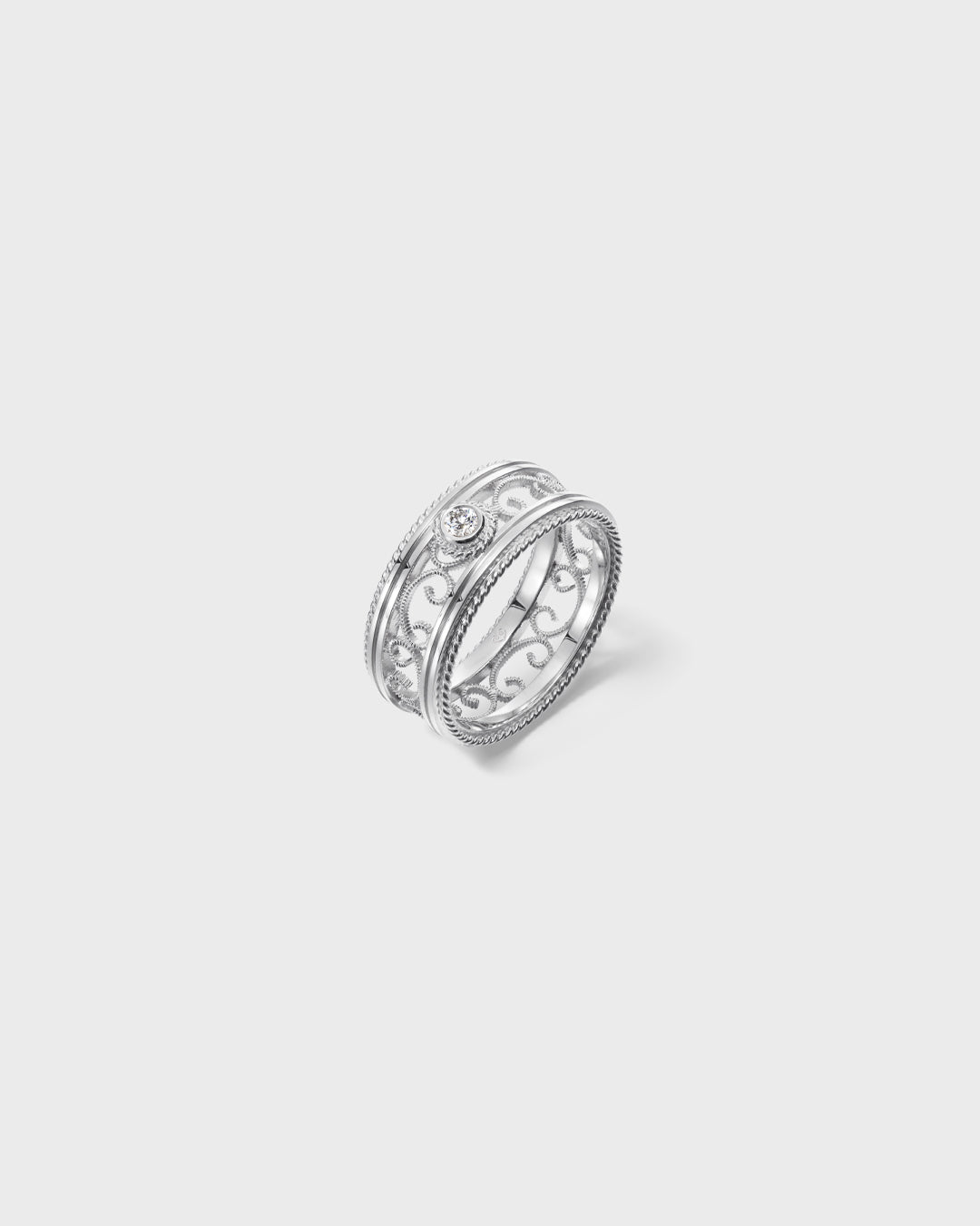 Filigraani-sormus 8,5mm 1x0,06ct valkokulta